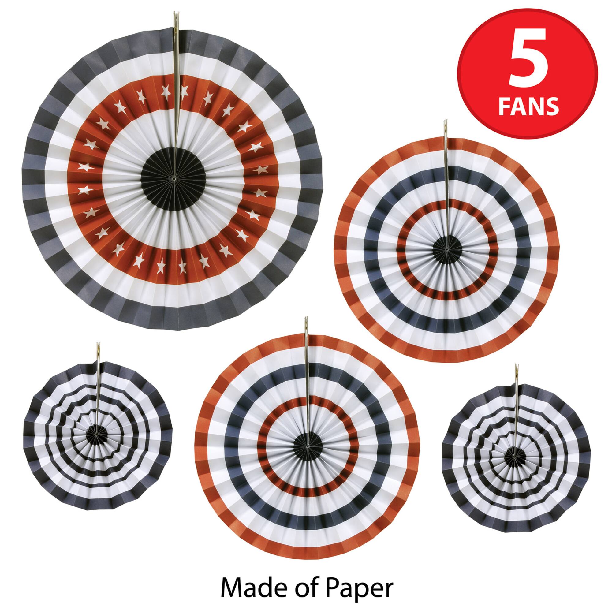 Beistle Patriotic Accordion Paper Fans Set
